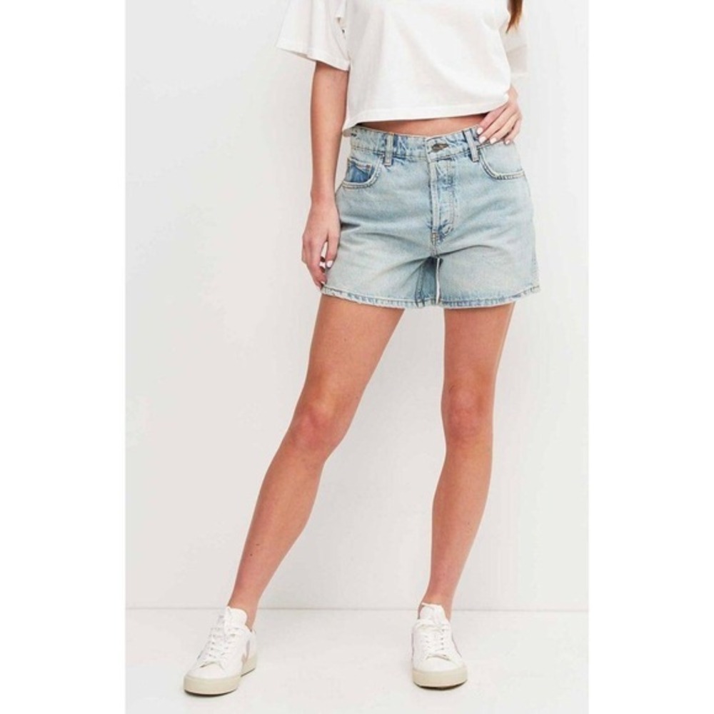 Anine Bing Dalton High Rise Button Fly Denim Short in Washed Blue Size 28 NWT